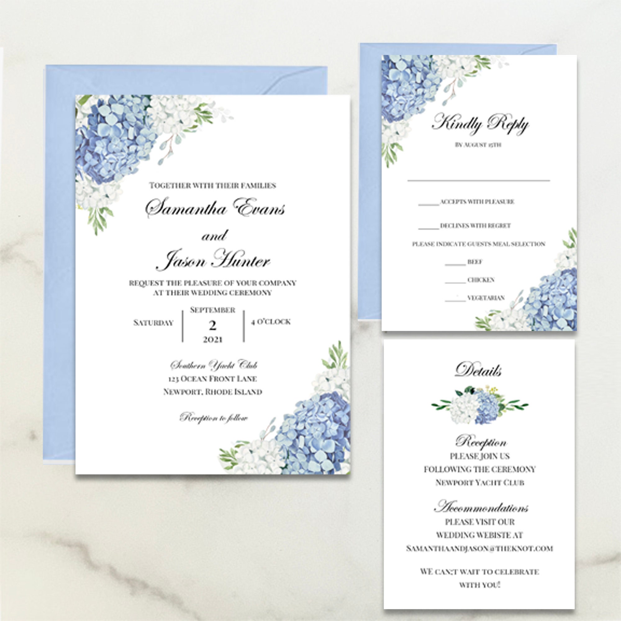 Hydrangea Bloom Monogram Wedding Invitations - Mospens Studio