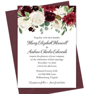 Burgundy Wedding Invitations Wedding Invitation Suite Engagement Party Couples Shower Rehearsal - Madison Burgundy Collection TPC9064