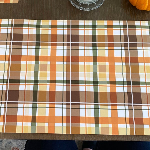 Thanksgiving Preppy Plaid Paper Cardtock Placemat Set of 12  Fall Orange - Lifes About Change Thanksgiving Table Collaboration