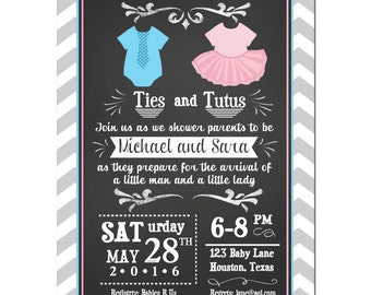 Ties or Tutus Twin Baby Shower Invitation Printable or Printed With FREE SHIPPING - Gender Reveal - Ties or Tutus Collection