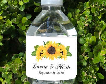 Sunflower Wedding Water Labels Printed Engagement Party Rehearsal Dinner Birthday - Sunflower Robin Collection TPC9005