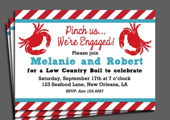Crab Invitation Printable or Printed with FREE SHIPPING - Birthday, Baby Shower, Rehearsal Dinner etc - Pinch Us Striped Collection Il_570xn