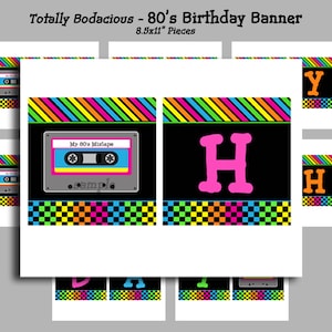 80's Happy Birthday Banner Printable Instant Download Birthday Bunting Totally Awesome 80s Collection image 1