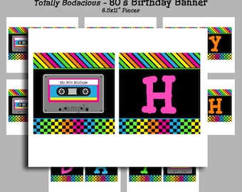 80's Happy Birthday Banner Printable - Instant Download -  Birthday Bunting - Totally Awesome 80s Collection