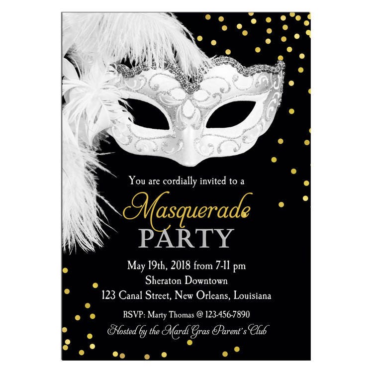 Masquerade Invitation Printable Or Printed With Free Shipping Etsy