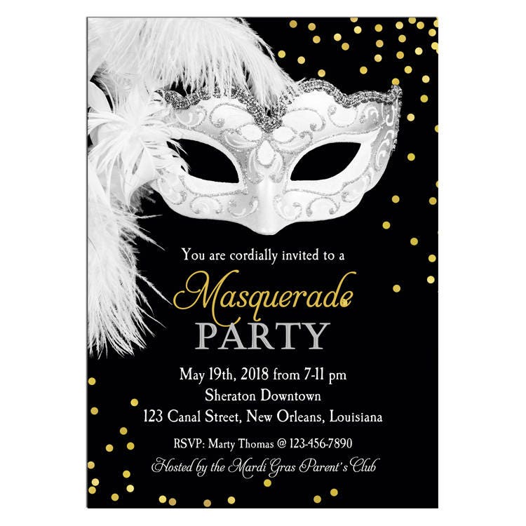 Masquerade Invitation Printable or Printed With FREE SHIPPING ANY Wording Carnival, Masquerade, Ball, Mardi Gras Party - Etsy