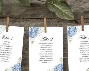 seating chart design Blue Hydrangea Wedding Seating Chart Cards 5x7" Printed Dusty Blue Hydrangea Elizabeth Collection TPC9001