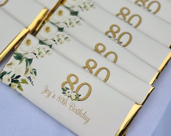 Personalized Birthday Candy Wrapper Favors Bridal Shower Luncheon Birthday Corporate Gifts White Floral Gold Isabella Collection TPC9098