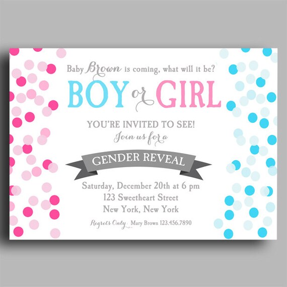 Gender Reveal Invitation Printable - Sibling First Birthday, Twins Baby Shower - Gender Confetti Collection Il_570xn