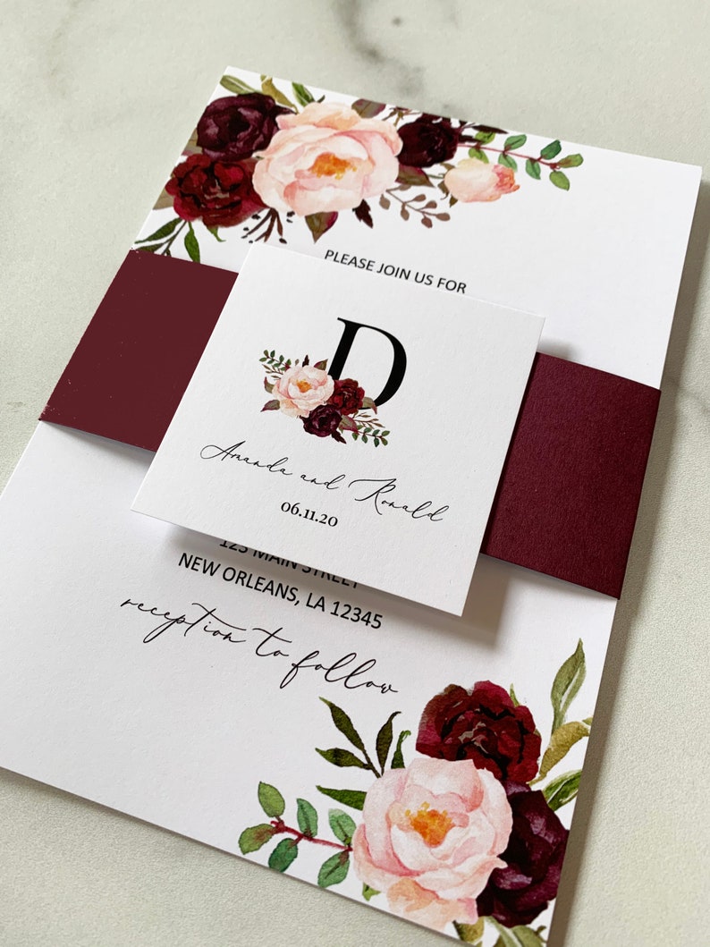 Burgundy and Blush Marsala Collection Burgundy and Blush Floral Wrap Address Stickers for Envelopes