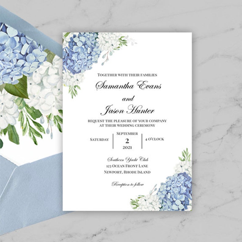 Blue Wedding Invitations Invitation Suite Set Dusty Blue Hydrangea Elizabeth Collection TPC9001 image 2