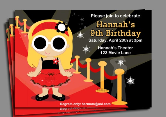 Red Carpet Party Invitation or Printed with FREE SHIPPING - Pick Hair Color and Skin Tone - Dress Up, Fashion Show, Diva Birthday Party Il_570xn