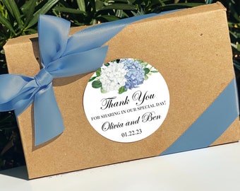 Blue Hydrangea Wedding Personalized Circle Round Label Sticker Thank You Tags Favor Dusty Blue Hydrangea Elizabeth Collection TPC9001