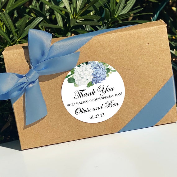Blue Hydrangea Wedding Personalized Circle Label Sticker Thank You Wedding Tags, Favor Tag Dusty Blue Hydrangea Elizabeth Collection TPC9001 Il_570xn