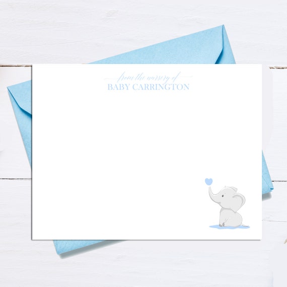 Elephant Baby Shower Thank You Cards Personalized Stationery Set - Flat Note Card - Stationery Note Card Set - Baby Boy Elephant Collection Il_570xn
