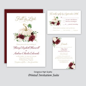Fall Wedding Invitations Invitation Suite Engagement Shower Rehearsal - White Pumpkin Burgundy Collection TPC9061