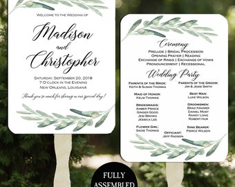 Wedding Program Fans Assembled Greenery Rustic Collection