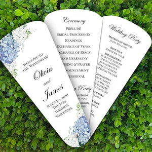 Wedding Program Petal Fans Assembled Steel Blue Dusty Blue Dusty Blue Hydrangea Elizabeth Collection TPC9001