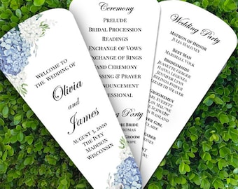 Programa de casamento Leques de pétalas montados em aço azul Dusty Blue Dusty Blue Hydrangea Coleção Elizabeth TPC9001