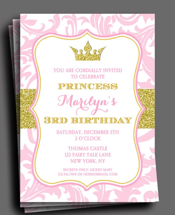 Princess Invitation Printable or Printed with FREE SHIPPING Princess Confetti Collection