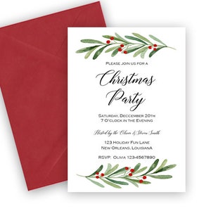 Christmas Party Holly Invitation Printable or Printed With FREE ...