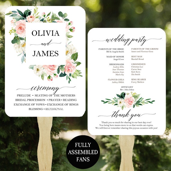 Wedding Program Fans Printable Or Printed Assembled With Free Etsy