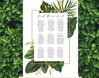 Tropical Wedding Seating Chart Printed Board with FREE SHIPPING Amelie Gold Palms Collection TPC9049