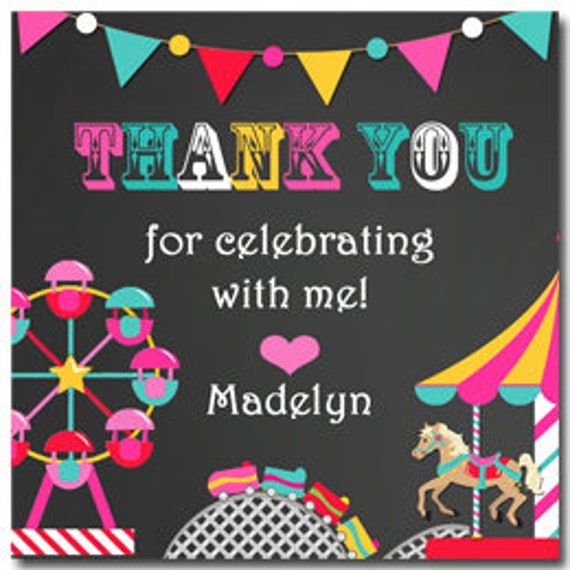 Personalized Amusement Park Favor Tags, Cupcake Toppers Printable - Amusement Park Fun Chalkboard Collection Il_570xn