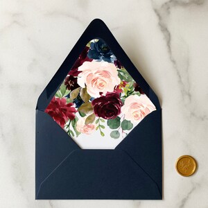 Navy Burgundy Blush Envelope Liners Add On Wedding Invitation Suite - Navy Burgundy Blush Chloe Collection TPC9018