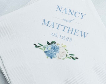 Blue Ivory Wedding Birthday Cocktail Beverage Napkins Steel Blue Dusty Blue Camille Collection TPC9007