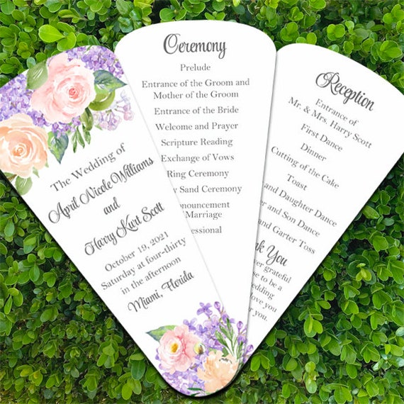 Wedding Program Petal Fans Assembled. Tropical Wedding Programs. Destination Wedding - Peach, Blush and Lilac Il_570xn
