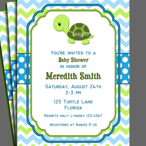 Turtle Invitation Printable or Printed with FREE SHIPPING - Birthday or Baby Shower - One Special Turtle Collection
