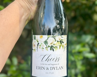 Champagne Wine Label, Maid of Honor Wine Label - Personalized Wine Label Shower Wedding Day - White Floral Isabella Collection TPC9004