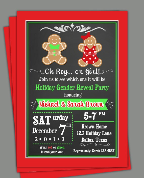 Christmas Gender Reveal Invitation Printable or Printed with FREE SHIPPING - Sibling First Birthday, Twins Baby Shower - Ties or Tutus Il_570xn