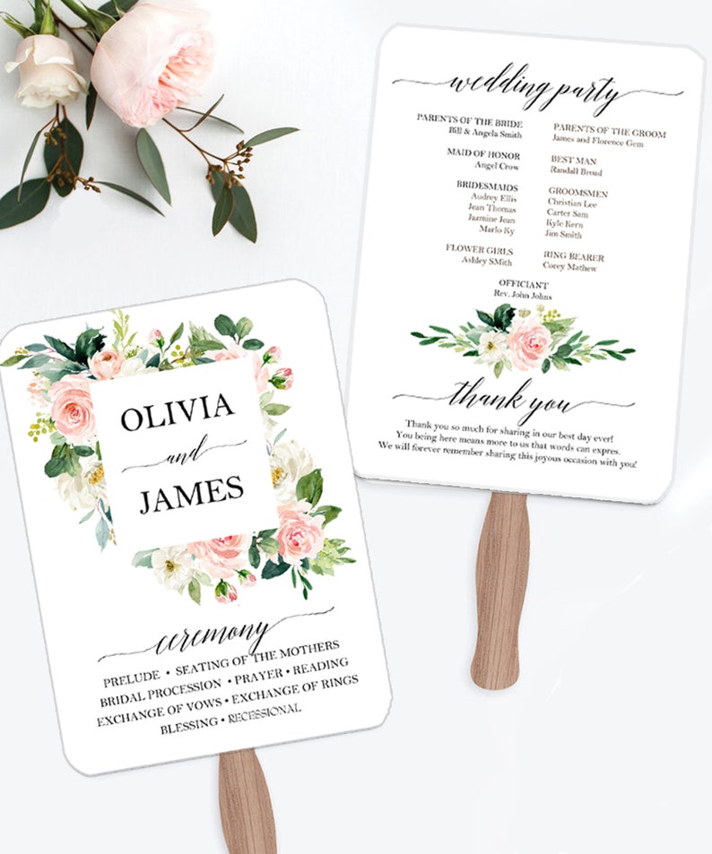 Blush Wedding Program Fans Assembled 25 is MINIMUM ORDER Elegant Blush Floral Sophia Collection TPC9017 image 9