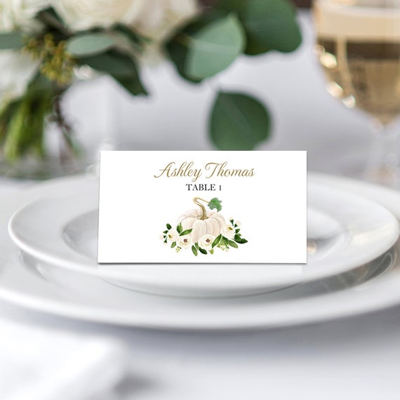 Pumpkin Wedding Rehearsal Dinner Place Cards Tented or Flat Personalized Printed - Lunch Brunch Dinner - White Pumpkin Collection Il_570xn