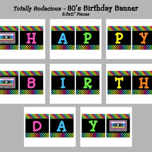 80's Happy Birthday Banner Printable Instant Download Birthday Bunting Totally Awesome 80s Collection image 2