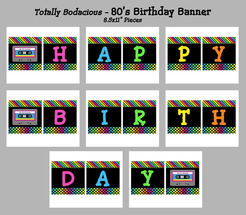 80's Happy Birthday Banner Printable Instant Download Birthday Bunting Totally Awesome 80s Collection image 2