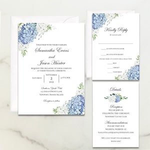 Blue Hydrangea Wedding Invitations Suite Dusty Blue Hydrangea Elizabeth Collection TPC9001