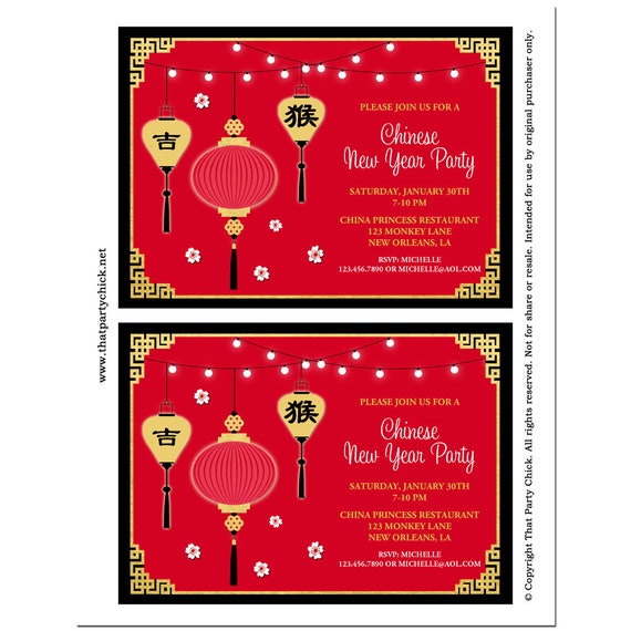 Editable Asian Chinese Birthday Invitation Printable Or Etsy