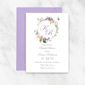 Lavender Blush Monogram Butterfly Invitations Engagement Party Couples Shower Rehearsal - Blush and Lavender Monogram Collection TPC9077