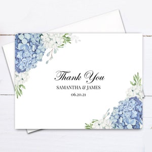 Blue Wedding Thank You Note Cards Stationery (25 or More) Folded Note Card Gift Dusty Blue Hydrangea Elizabeth Collection TPC9001