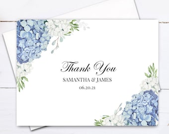 Blue Wedding Thank You Note Cards Stationery (25 or More) Folded Note Card Gift Dusty Blue Hydrangea Elizabeth Collection TPC9001