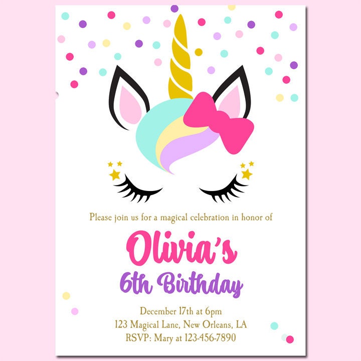 Free Unicorn birthday invitation to print or send online