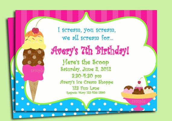 Ice Cream Invitation Printable or Printed with FREE SHIPPING - Ice Cream Brights Collection Il_570xn