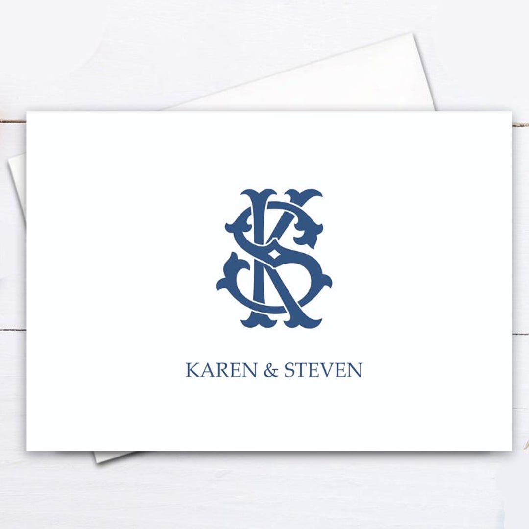 Folded Monogram Note Cards Stationery ANY Color With Envelopes Gift for ...
