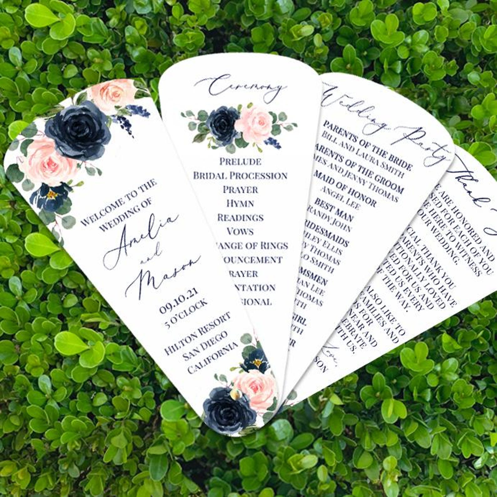 Program Petals Wedding Program Petal Fans Assembled - Made to Match Any of Our ...