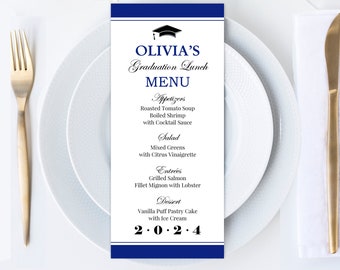 Graduation Menu Printed Class of 2024 Any Color High School College Graduate Medical School Nursing  - ANY Wording