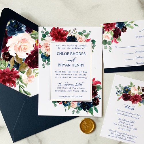 Wedding Seating Chart Printed with FREE SHIPPING Navy Burgundy shops Blush Chloe Collection