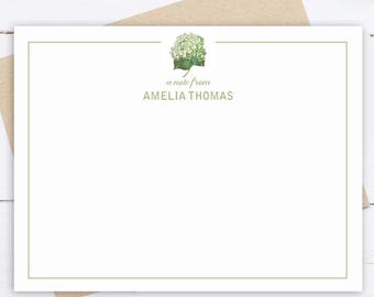 Green Hydrangea Note Cards Personalized Stationery with Envelopes Gift Cards Script Note Cards Thank You Cards A Note From